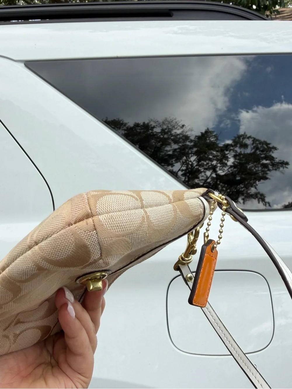 Coach Beige Signature Canvas Wristlet with Turnlock